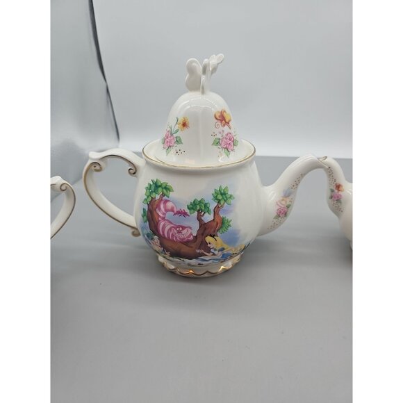 Disney Alice in Wonderland Cheshire Cat Ceramic 4 Piece Tea Set Cups Pot Vintage - Picture 13 of 16